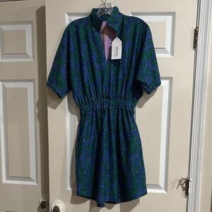 Emily McCarthy Blue and Green Patterned Dress